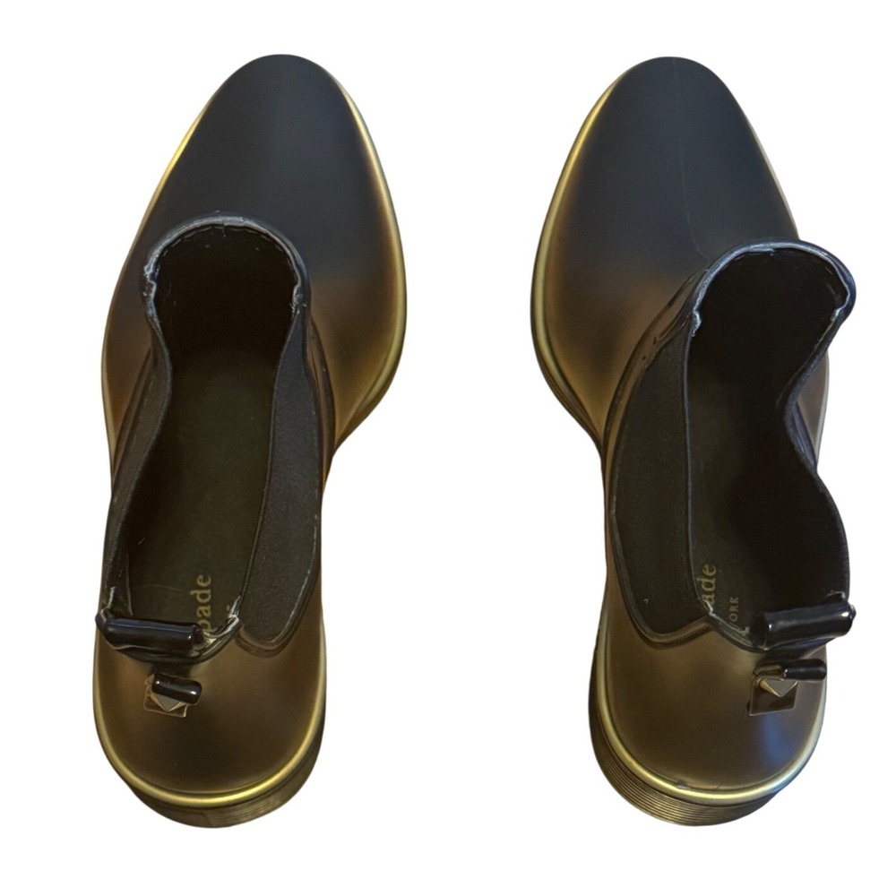 Kate Spade NY Sedgwic Chelsea Black Ankle Rain Rubber Boots Gold Trim Size 8 - Picture 2 of 12